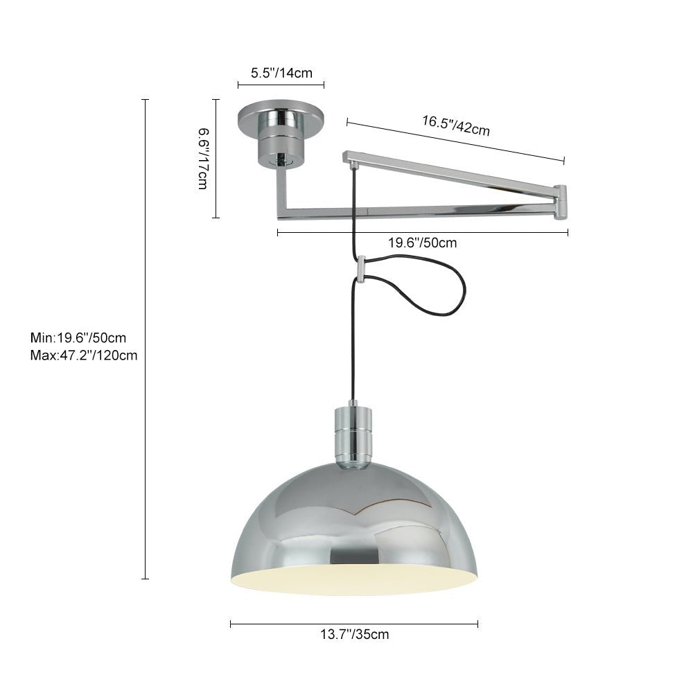 Modern Chrome Dome Pendant Light, Adjustable Single E26 Bulb Hanging Fixture