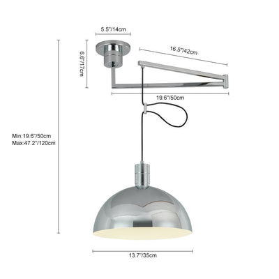Modern Chrome Dome Pendant Light, Adjustable Single E26 Bulb Hanging Fixture
