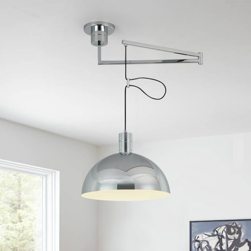 Modern Chrome Dome Pendant Light, Adjustable Single E26 Bulb Hanging Fixture