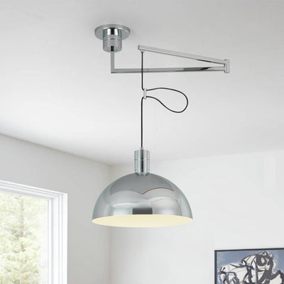Modern Chrome Dome Pendant Light, Adjustable Single E26 Bulb Hanging Fixture
