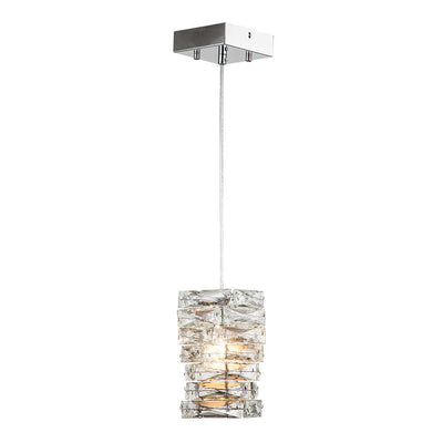 Modern Crystal Mini Pendant Chandelier, Single-Light, Adjustable Cable, Chrome Finish