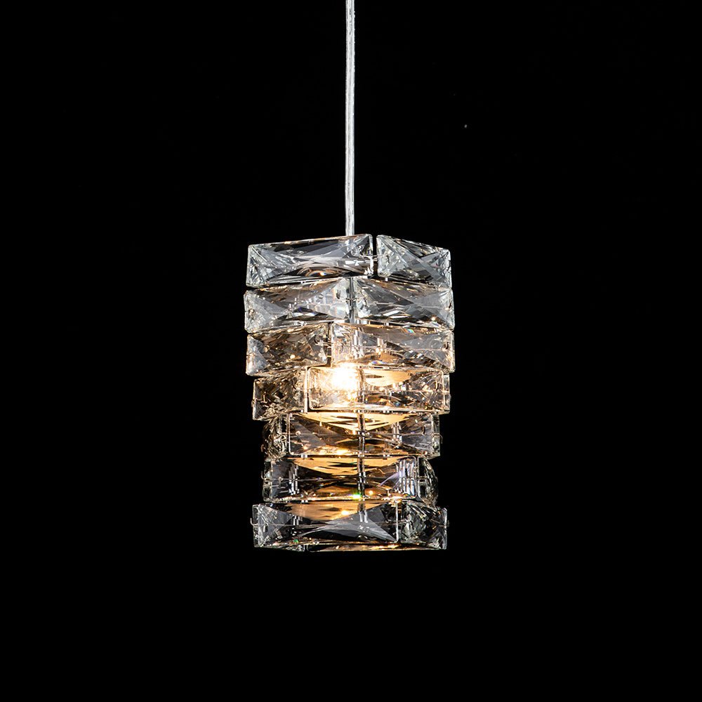 Modern Crystal Mini Pendant Chandelier, Single-Light, Adjustable Cable, Chrome Finish
