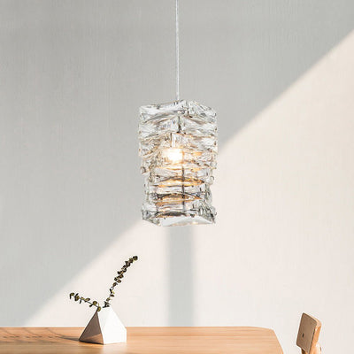 Modern Crystal Mini Pendant Chandelier, Single-Light, Adjustable Cable, Chrome Finish