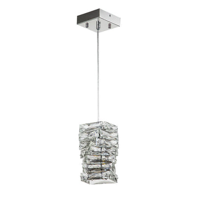Modern Crystal Mini Pendant Chandelier, Single-Light, Adjustable Cable, Chrome Finish
