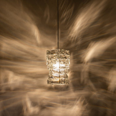 Modern Crystal Mini Pendant Chandelier, Single-Light, Adjustable Cable, Chrome Finish