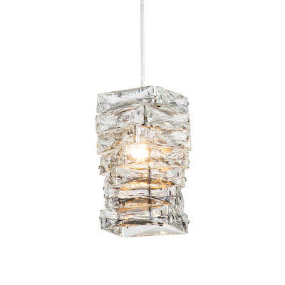 Modern Crystal Mini Pendant Chandelier, Single-Light, Adjustable Cable, Chrome Finish