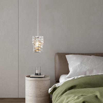 Modern Crystal Mini Pendant Chandelier, Single-Light, Adjustable Cable, Chrome Finish