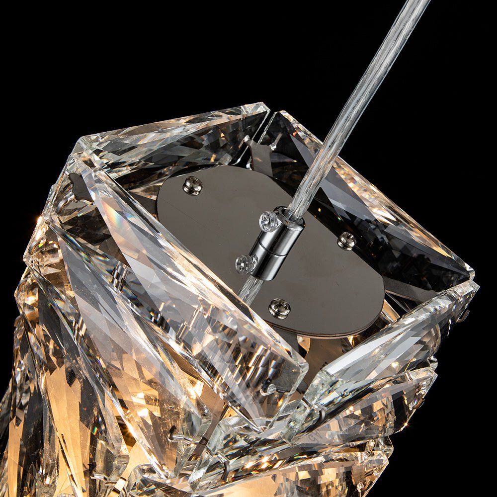 Modern Crystal Mini Pendant Chandelier, Single-Light, Adjustable Cable, Chrome Finish