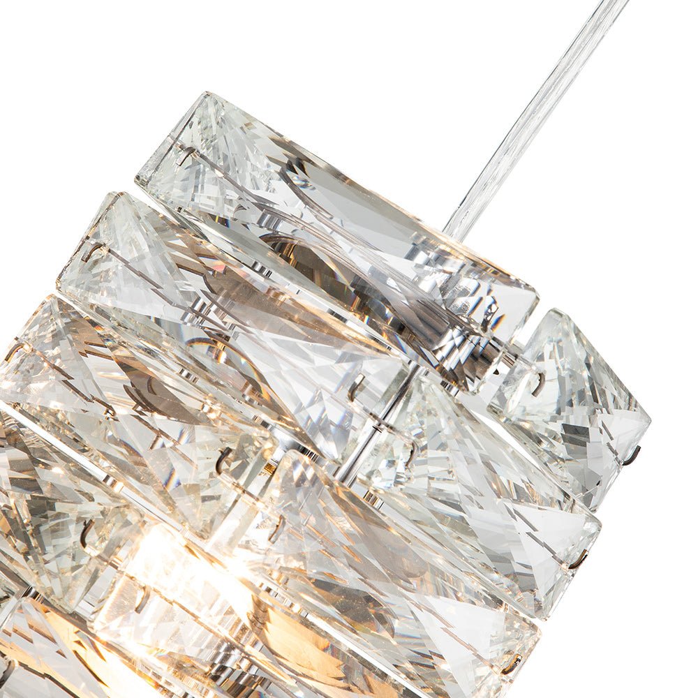 Modern Crystal Mini Pendant Chandelier, Single-Light, Adjustable Cable, Chrome Finish