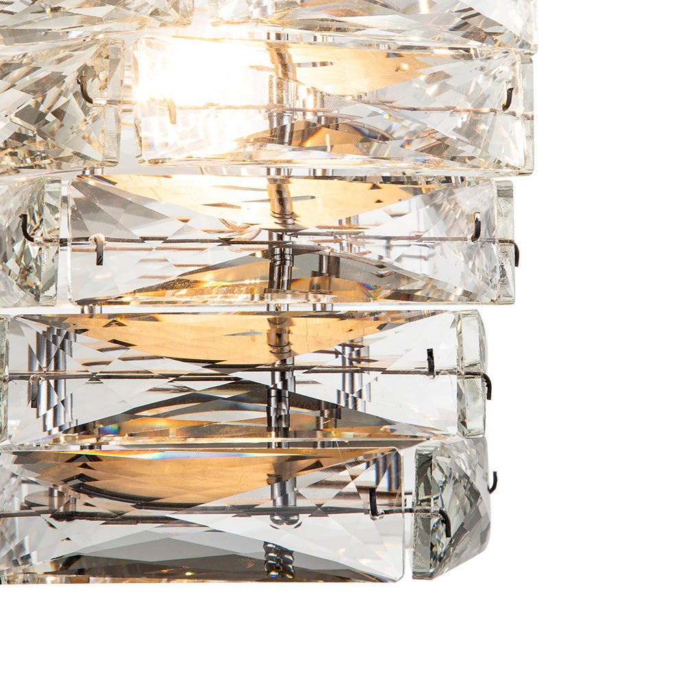 Modern Crystal Mini Pendant Chandelier, Single-Light, Adjustable Cable, Chrome Finish