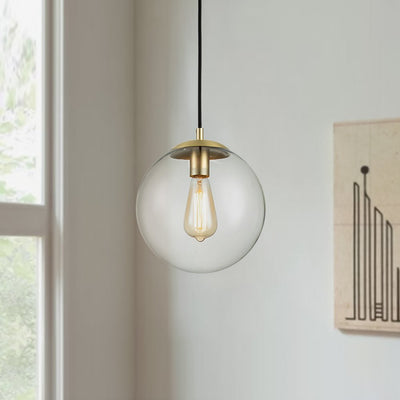 Modern Adjustable Single Light Glass Globe Pendant with Brushed Brass Finish