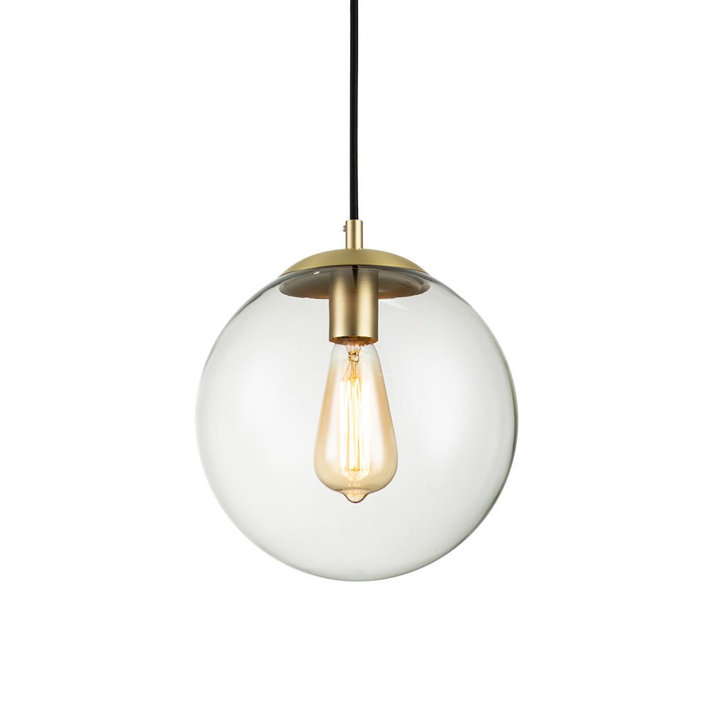 Modern Adjustable Single Light Glass Globe Pendant with Brushed Brass Finish