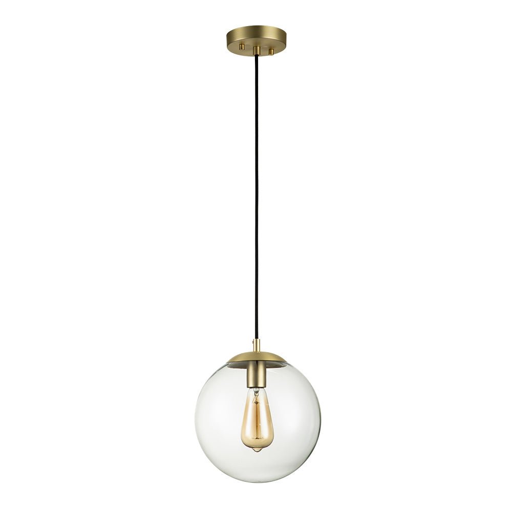 Modern Adjustable Single Light Glass Globe Pendant with Brushed Brass Finish