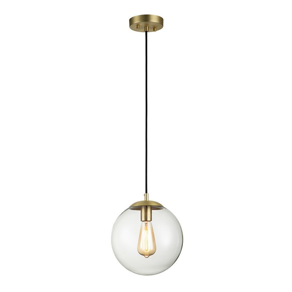 Modern Adjustable Single Light Glass Globe Pendant with Brushed Brass Finish