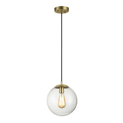 Modern Adjustable Single Light Glass Globe Pendant with Brushed Brass Finish