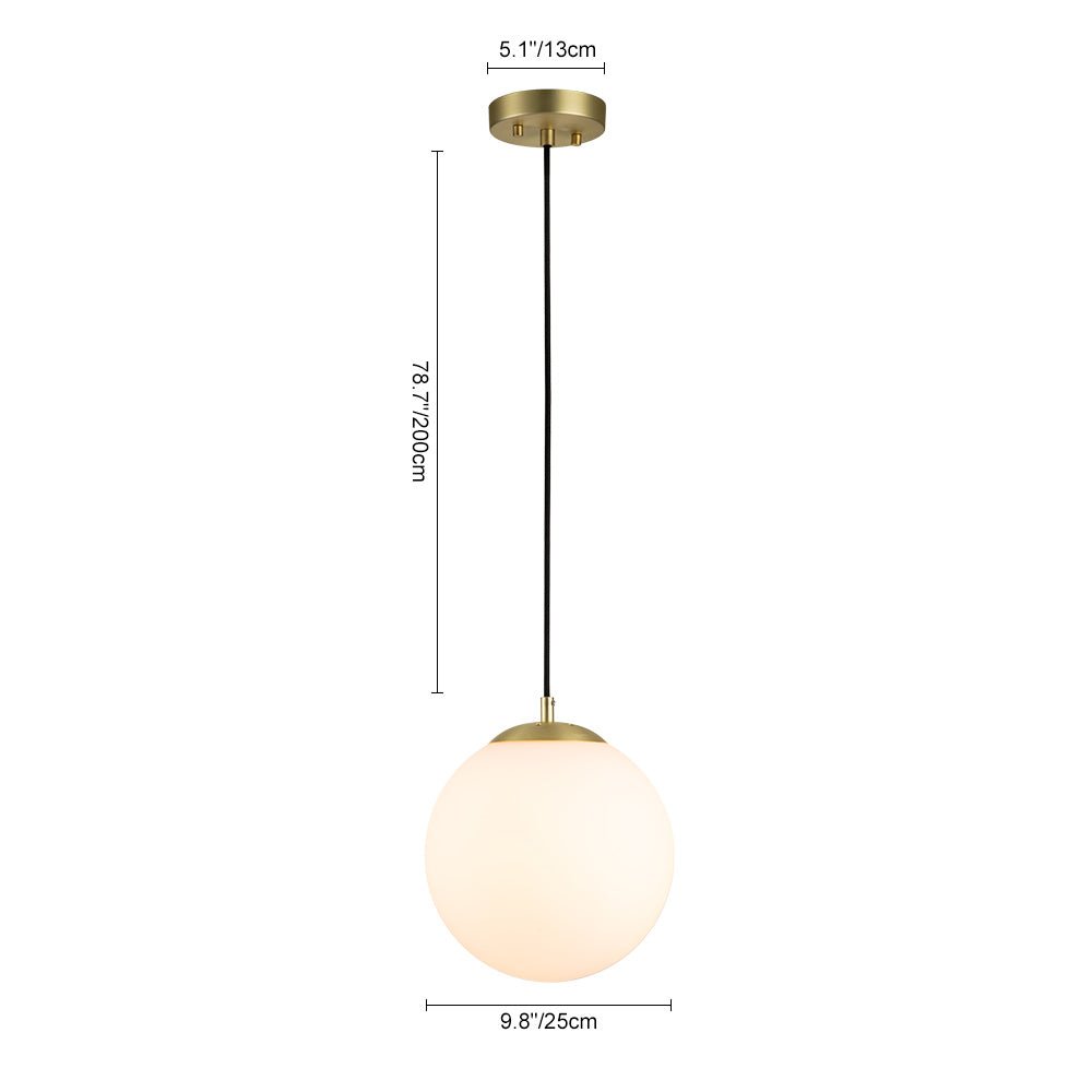 Modern Adjustable Single Light Glass Globe Pendant with Brushed Brass Finish