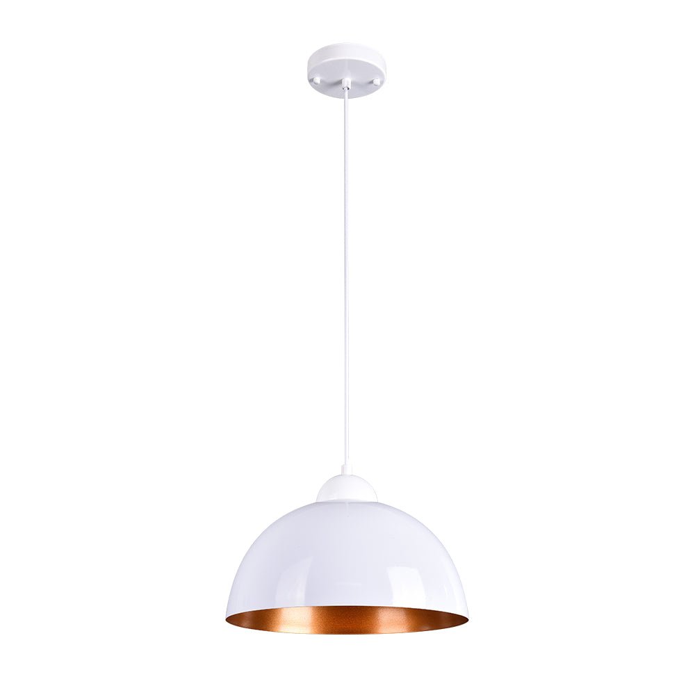 Modern Industrial Single-Light Hanging Dome Pendant Fixture, Adjustable Black/White Metal Lamp