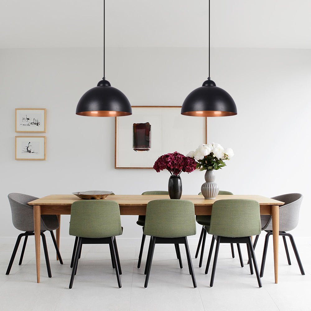 Modern Industrial Single-Light Hanging Dome Pendant Fixture, Adjustable Black/White Metal Lamp