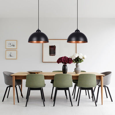 Modern Industrial Single-Light Hanging Dome Pendant Fixture, Adjustable Black/White Metal Lamp