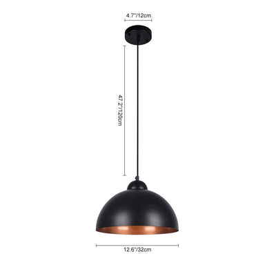 Modern Industrial Single-Light Hanging Dome Pendant Fixture, Adjustable Black/White Metal Lamp