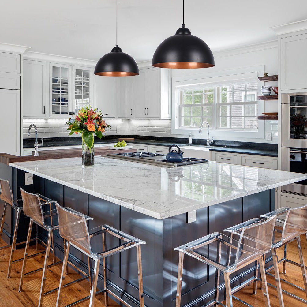 Modern Industrial Single-Light Hanging Dome Pendant Fixture, Adjustable Black/White Metal Lamp
