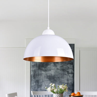 Modern Industrial Single-Light Hanging Dome Pendant Fixture, Adjustable Black/White Metal Lamp