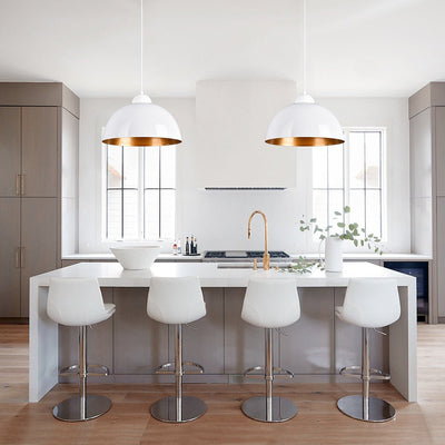 Modern Industrial Single-Light Hanging Dome Pendant Fixture, Adjustable Black/White Metal Lamp