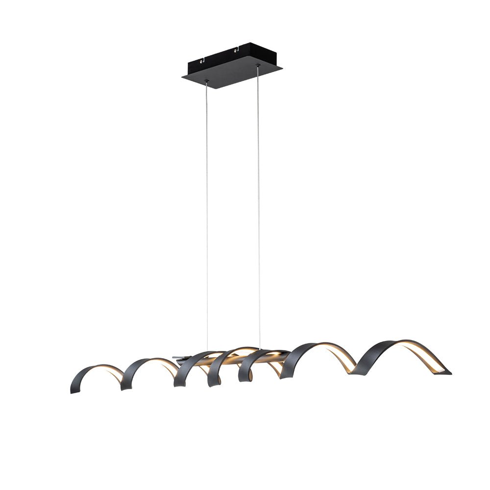 Modern Spiral LED Wavy Pendant Light for Kitchen Island, Dimmable, Height-Adjustable, Nickel/Black