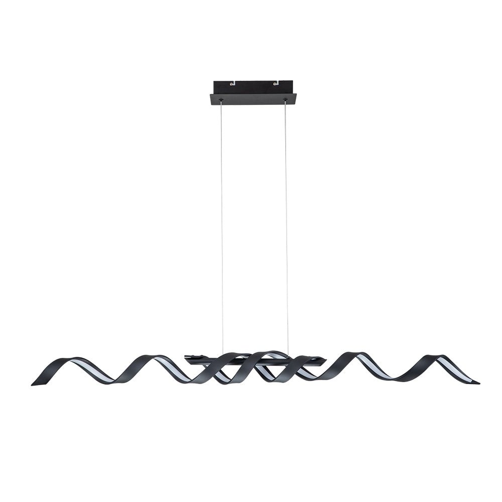 Modern Spiral LED Wavy Pendant Light for Kitchen Island, Dimmable, Height-Adjustable, Nickel/Black
