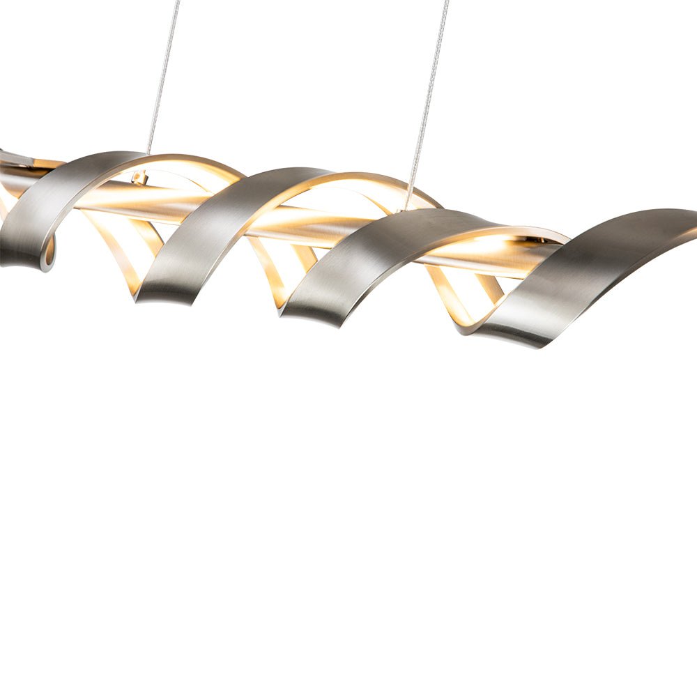 Modern Spiral LED Wavy Pendant Light for Kitchen Island, Dimmable, Height-Adjustable, Nickel/Black
