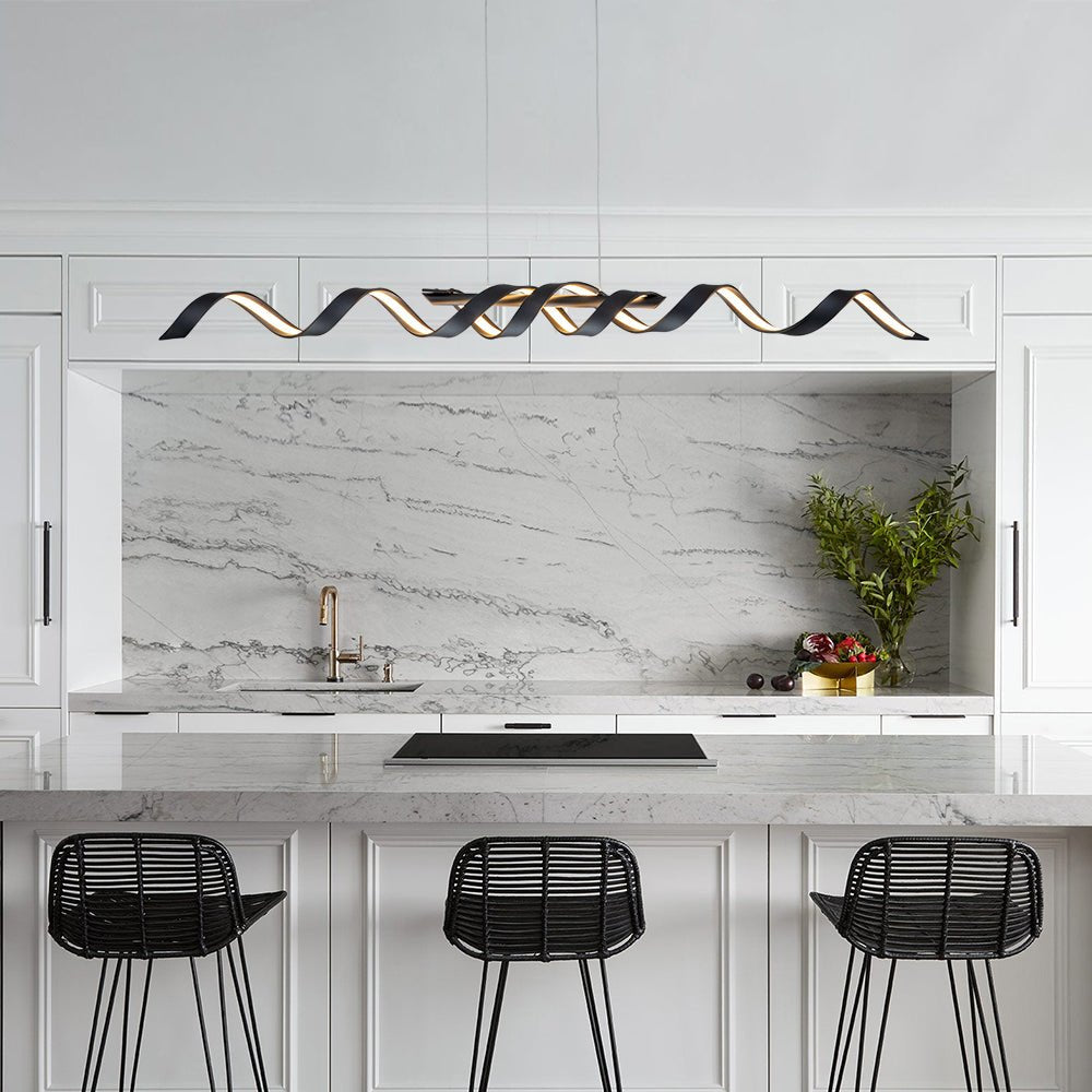 Modern Spiral LED Wavy Pendant Light for Kitchen Island, Dimmable, Height-Adjustable, Nickel/Black