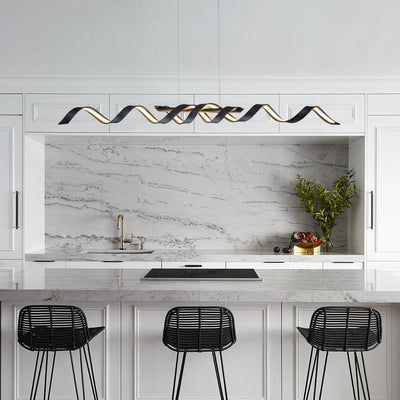 Modern Spiral LED Wavy Pendant Light for Kitchen Island, Dimmable, Height-Adjustable, Nickel/Black