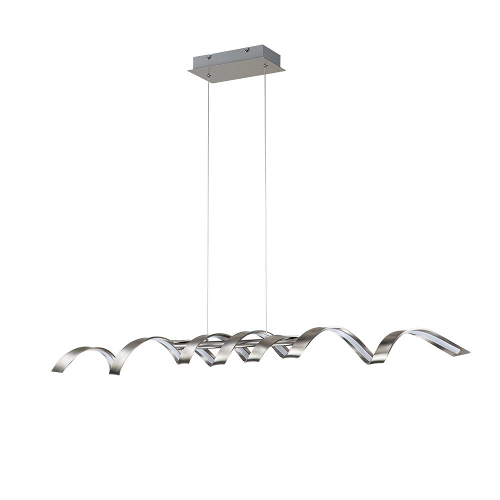 Modern Spiral LED Wavy Pendant Light for Kitchen Island, Dimmable, Height-Adjustable, Nickel/Black