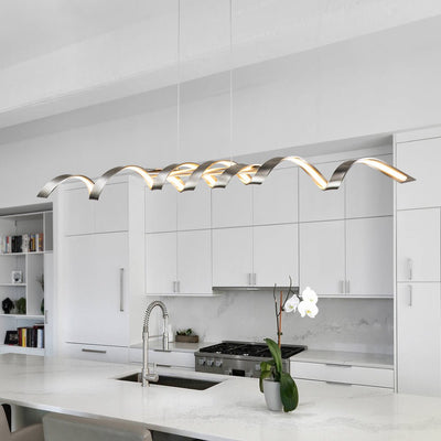 Modern Spiral LED Wavy Pendant Light for Kitchen Island, Dimmable, Height-Adjustable, Nickel/Black