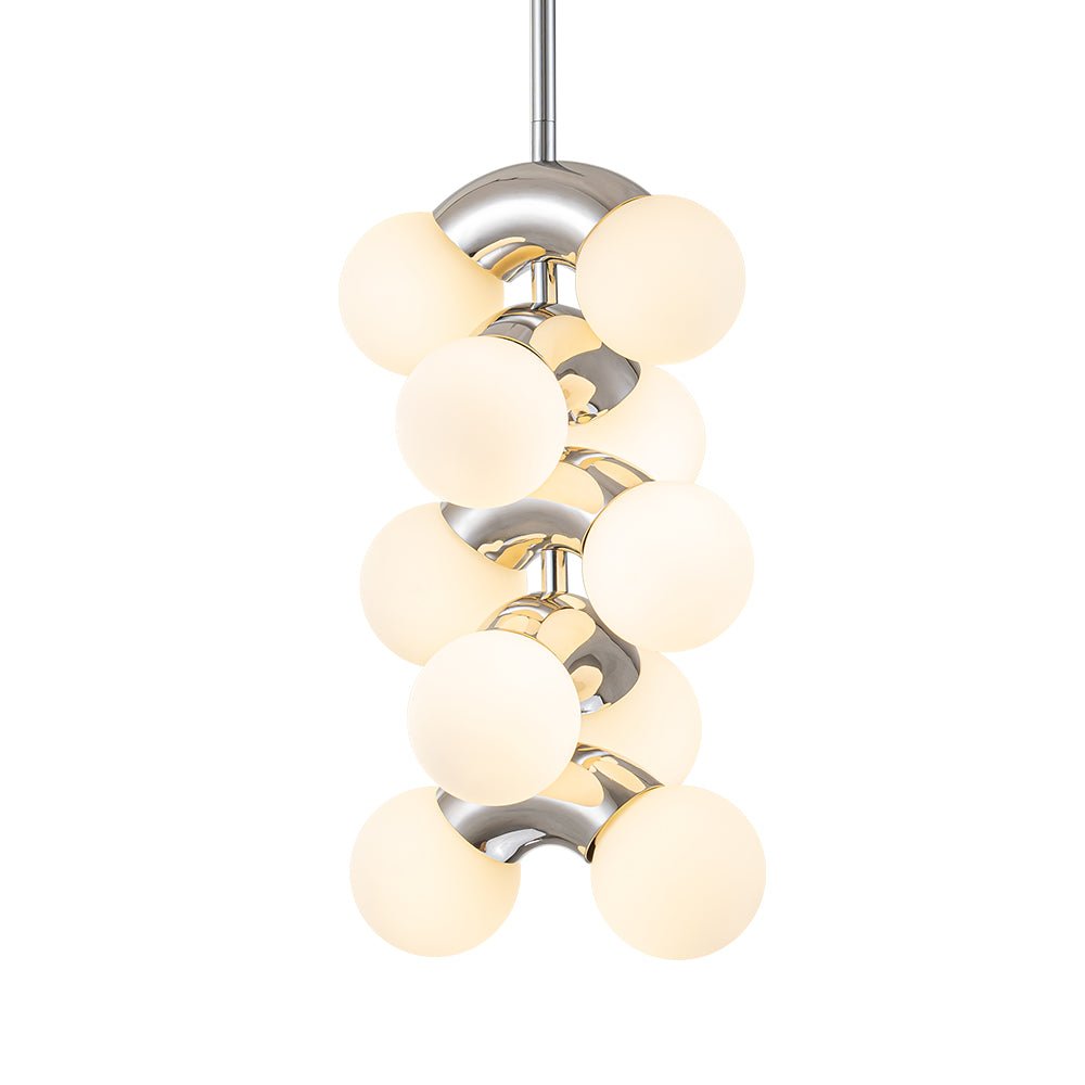 Modern Staggered Frosted Glass Globe 10-Light Pendant Chandelier, Chrome Finish, Dimmable