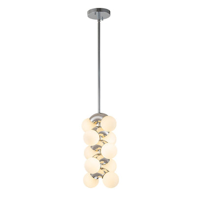 Modern Staggered Frosted Glass Globe 10-Light Pendant Chandelier, Chrome Finish, Dimmable