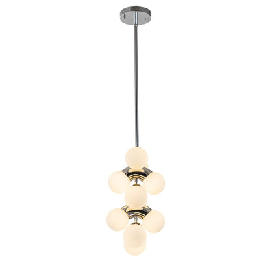 Modern Staggered Frosted Glass Globe 10-Light Pendant Chandelier, Chrome Finish, Dimmable