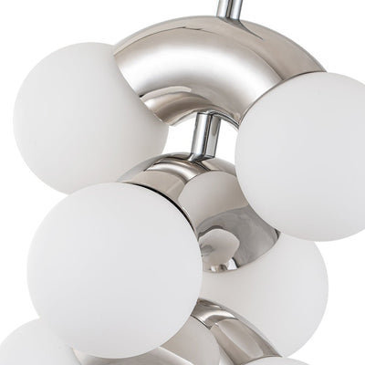 Modern Staggered Frosted Glass Globe 10-Light Pendant Chandelier, Chrome Finish, Dimmable