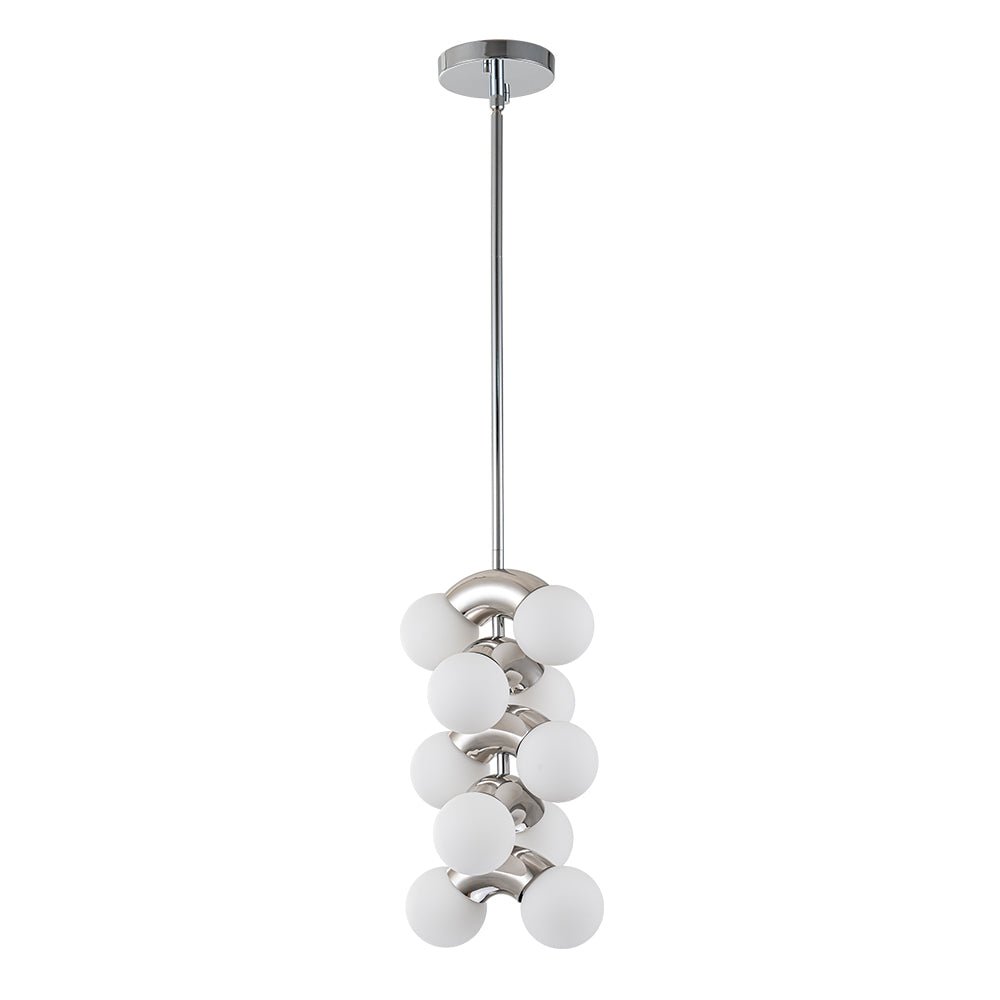 Modern Staggered Frosted Glass Globe 10-Light Pendant Chandelier, Chrome Finish, Dimmable
