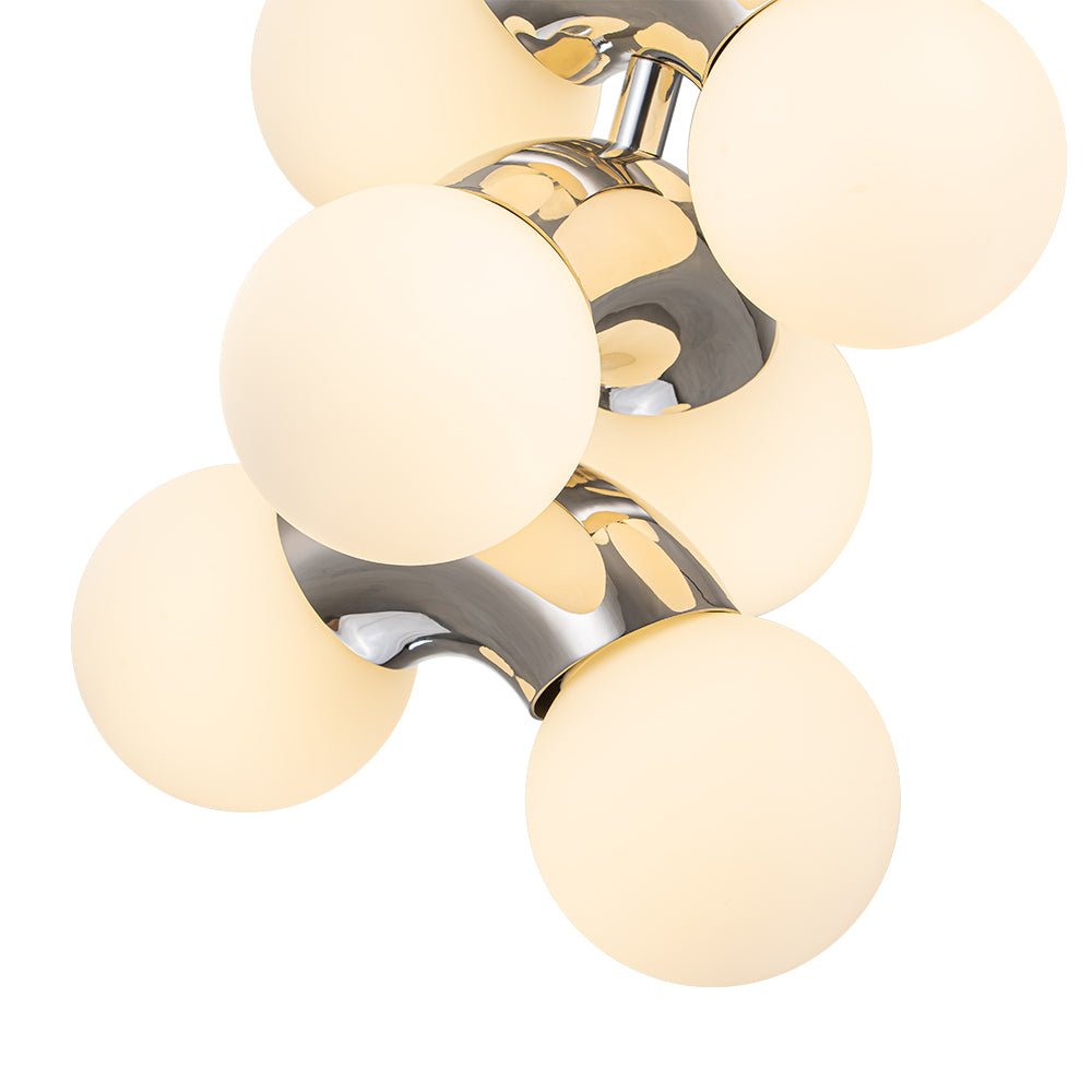 Modern Staggered Frosted Glass Globe 10-Light Pendant Chandelier, Chrome Finish, Dimmable