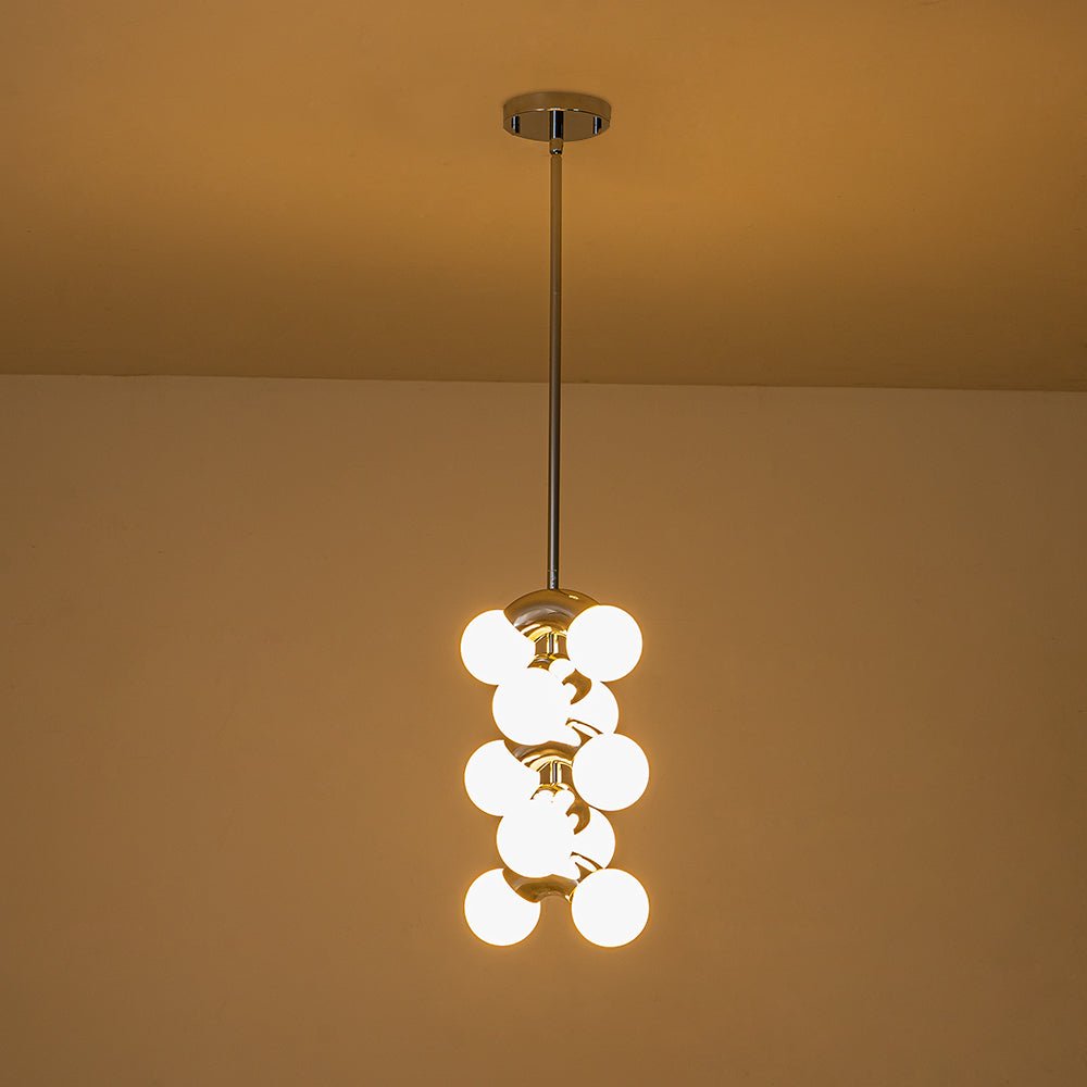 Modern Staggered Frosted Glass Globe 10-Light Pendant Chandelier, Chrome Finish, Dimmable