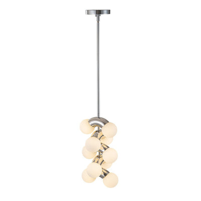 Modern Staggered Frosted Glass Globe 10-Light Pendant Chandelier, Chrome Finish, Dimmable