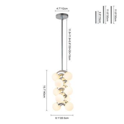 Modern Staggered Frosted Glass Globe 10-Light Pendant Chandelier, Chrome Finish, Dimmable