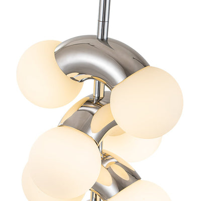 Modern Staggered Frosted Glass Globe 10-Light Pendant Chandelier, Chrome Finish, Dimmable