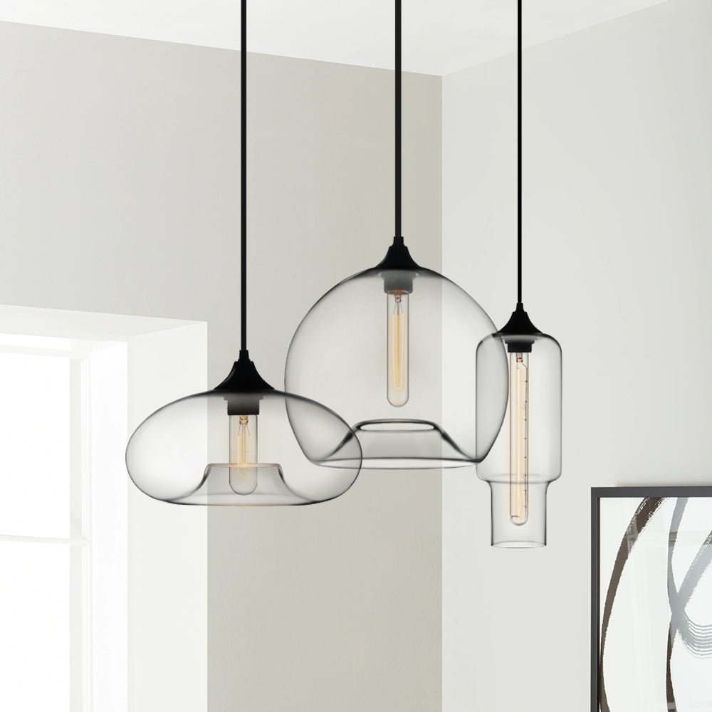 Modern 3-Light Cluster Geometric Glass Pendant Lighting for Kitchen Dining Area
