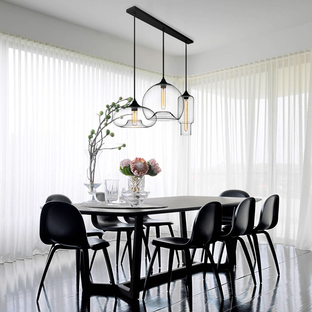 Modern 3-Light Cluster Geometric Glass Pendant Lighting for Kitchen Dining Area