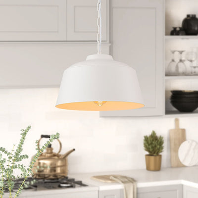 Modern Scandinavian 1-Light Matte White Metal Hanging Pendant Fixture Lighting