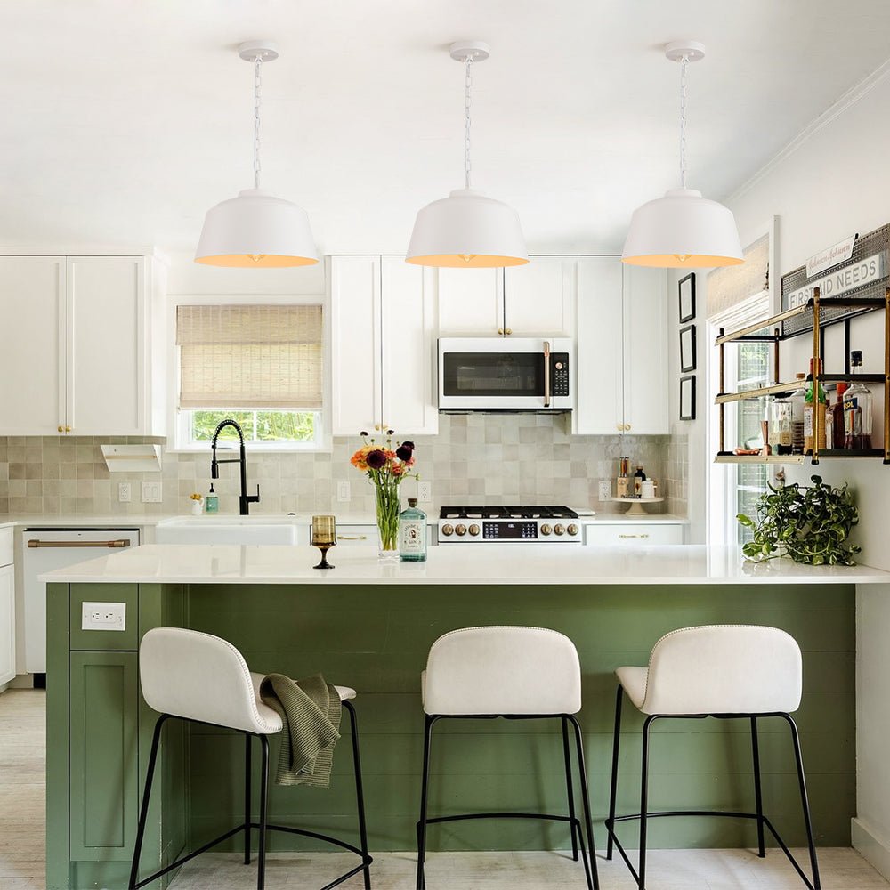 Modern Scandinavian 1-Light Matte White Metal Hanging Pendant Fixture Lighting