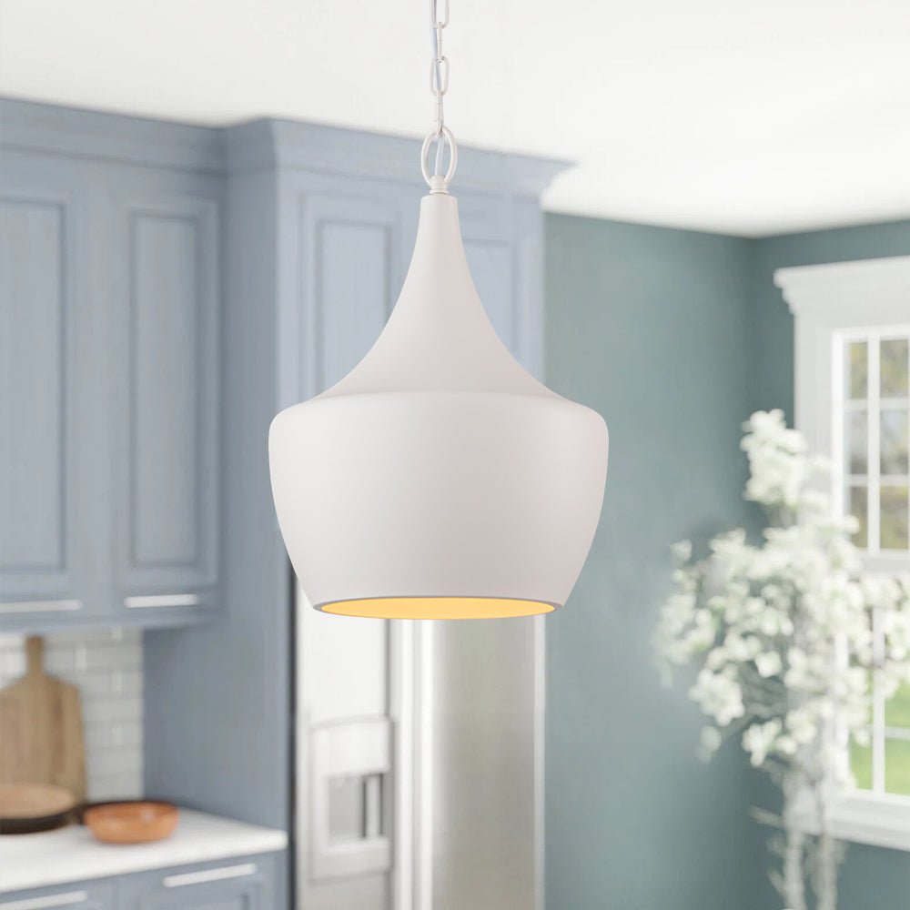 Modern Scandinavian 1-Light Matte White Metal Hanging Pendant Fixture Lighting