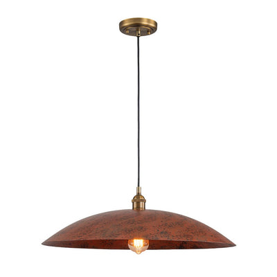 Oversized Dome Pendant Light, Industrial Modern Single Bulb Fixture, Brick Red Metal